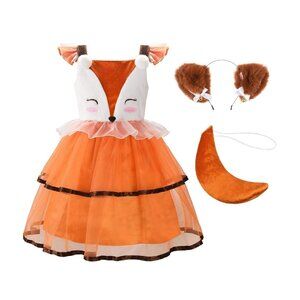New Fox Halloween Costume Dress Headband & Tail Girl's Size 12/L
